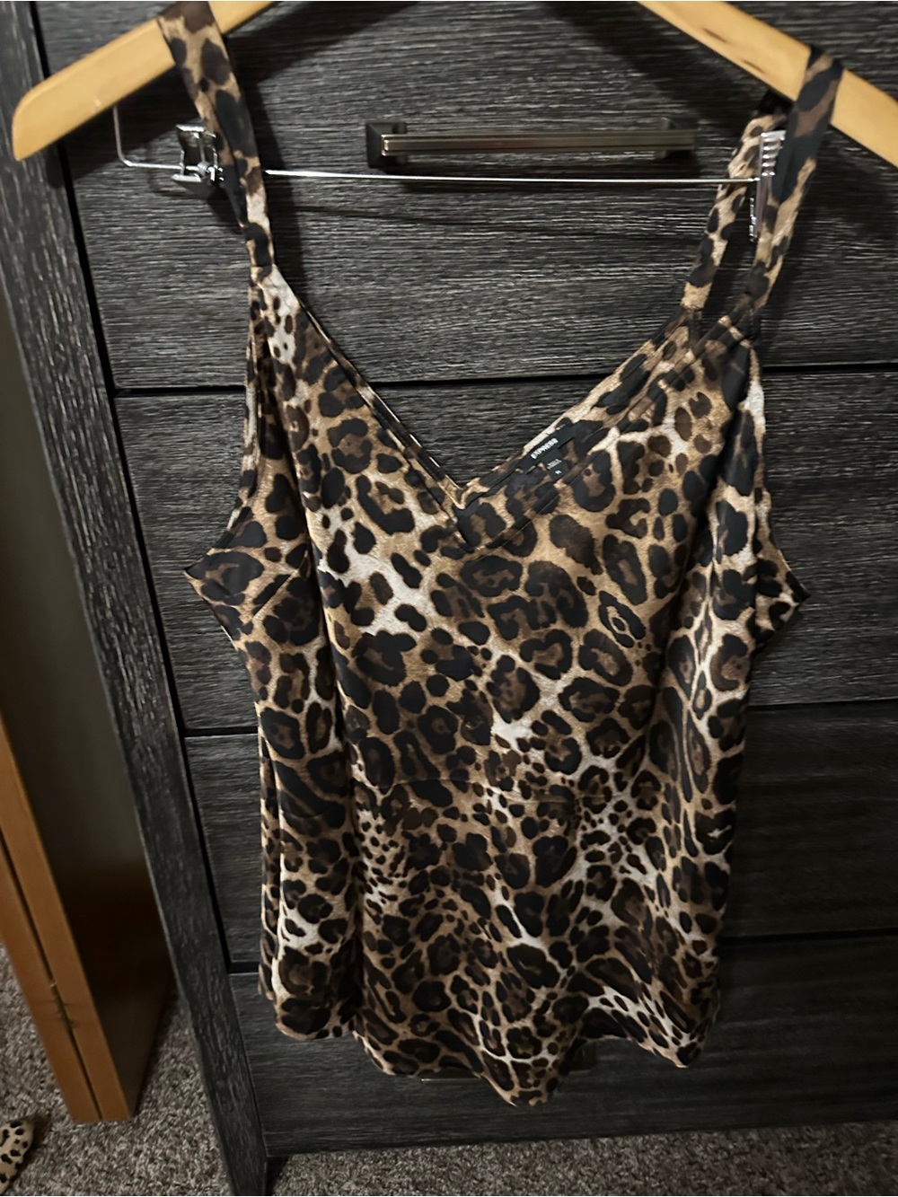 Express Leopard Print Satin Cami in Brown and Black